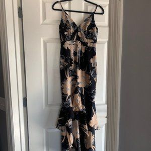 Lulus XS Daylily Black Floral Print High-Low Maxi Dress